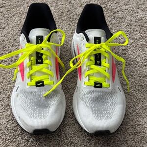 Brooks White and Neon Yellow Running Shoes